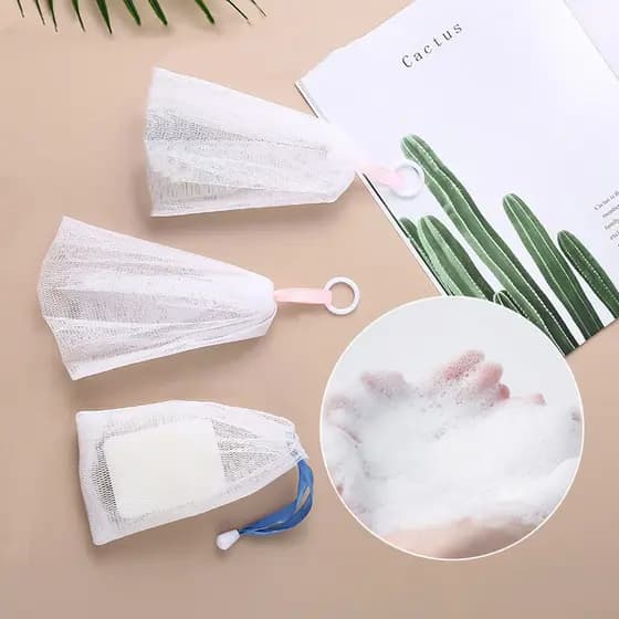 Saco de malha de espuma limpador facial espuma pendurado limpador facial rede de espuma não machuca a pele rosto lavagem