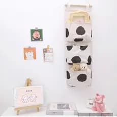 Polka Dot simples tecido saco de armazenamento de três camadas saco de armazenamento porta do quarto pendurado saco de a