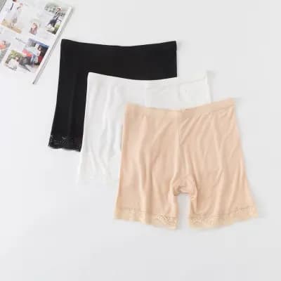 Plus Size Modal cinco pontos calças médias de seda gelo estiramento Leggings Anti-reflexo respirável Shorts de renda fem