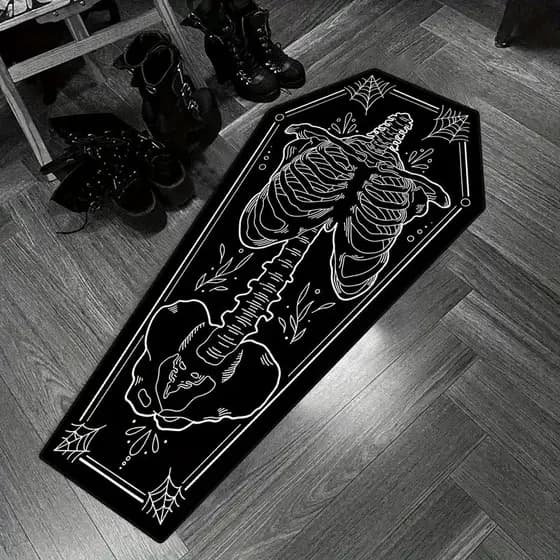 Gótico escuro crânio caixão tapete Halloween engraçado decoração de casa tapete quarto cabeceira pé