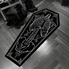 Gótico escuro crânio caixão tapete Halloween engraçado decoração de casa tapete quarto cabeceira pé