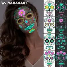 México dia dos mortos engraçado Halloween duas cores luminosa tatuagem adesivos rosto adesivos fantasma Festival cicatri