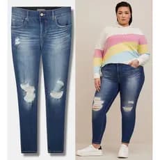 100kg 150kg plus size gordura M tamanho grande feminino cintura alta estiramento fino ajuste azul magro rasgado Jeans