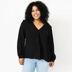 Plus Size feminino primavera novo estilo largo elegante com decote em V solto topo feminino preto mais magro olhar Casua
