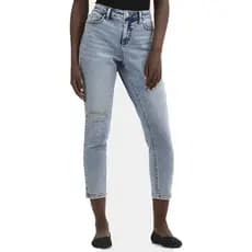 Comércio exterior tamanho grande Retro cintura alta rasgado pés pequenos estiramento Jeans feminino mais magro olhar azu