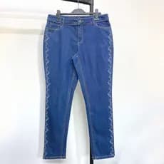 Exportação de comércio exterior tamanho grande feminino estiramento cintura alta Jeans longo outono bordado fino-ajuste