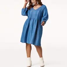 100kg Plus Size roupas femininas comércio exterior primavera Tencel Denim vestido saia de comprimento médio manga lanter