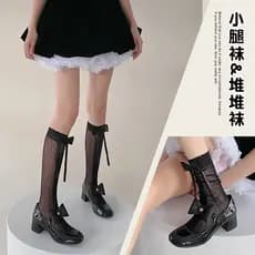 Meias japonesas com laço, primavera verão, estilo fino, Lolita, fita de malha oca, JK, até o joelho, meias de panturrilh