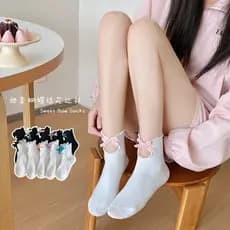 Primavera outono branco rendas Lolita meias femininas primavera verão arco Ballet estilo pilha meias antigo Mid-tube jk