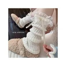 Algodão estilo balé meias femininas primavera outono Lolita arco doce renda pilha meias outono inverno quente perna capa