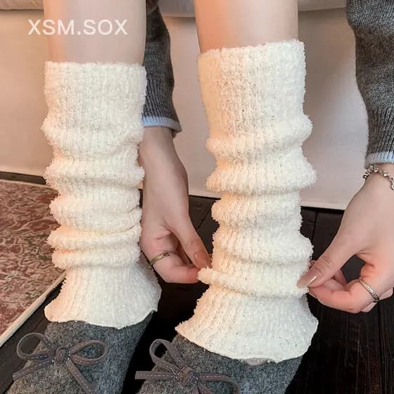 Lolita meias brancas pilha meias bezerro capa feminina outono inverno engrossado meados de tubo meias de malha com jK pe