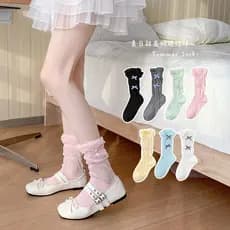 Dopamina primavera verão fino Ballet menina Bowknot fresco pilha meias Lolita bonito tubo médio bolha meias