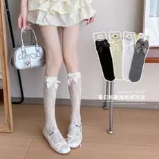 Francês Mary Jane laço arco Mid-tube meias femininas verão estilo fino oco padrão estilo doce bezerro pilha meias