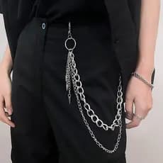 2026 novo estilo masculino Hip-Hop na moda calças de camada dupla corrente feminina cinto decorativo pendurado corrente