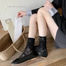 Primavera verão meias de renda fina mulheres arco Mid-Tube meias malha belas pernas plástico oco estilo Ballet rendas pi