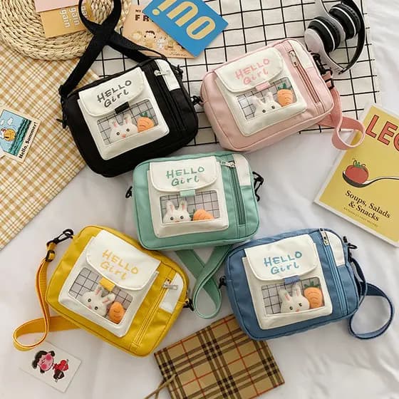 Japonês bonito feminino mensageiro pequeno quadrado saco de ombro literário simples estudante náilon saco do telefone mó