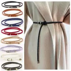 W inverno perfurado trançado cinto outono pino fivela cinto fino moda feminina pequena cintura de couro corda casaco cam