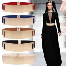 X Xu Yanying mesmo estilo folha de Metal versão coreana cinto espelho dourado largo elástico estilo feminino cinto decor