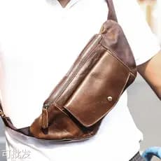 Bolsa de peito masculina de couro genuíno genuíno bolsa de ombro mensageiro bolsa de cintura multifuncional masculina pr
