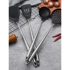 Espátula de Silicone com cabo longo estendido de aço inoxidável 304, antiaderente, espátula para fritar, colher de sopa,