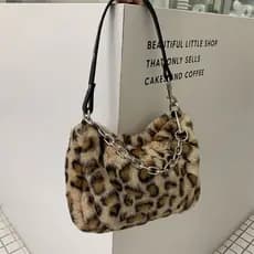 2025 outono inverno novo estilo leopardo impressão de pelúcia corrente Baguette saco All-Match Casual macio de um ombro