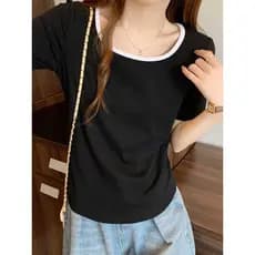 Camiseta feminina novo estilo All-Match de manga curta verão preto