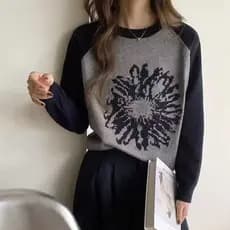 S909 pulôver de manga comprida suéter de malha de lã em formato solto feminino gola redonda estilo viajante primavera ou