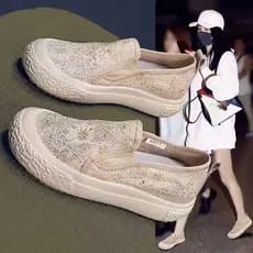 Sapatos de balde femininos 2025 novo estilo verão temperamento venda quente sola grossa deslizamento em sapatos de pano