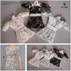 Estoque pronto SA Toys SA020 1/6 Roupas femininas de soldado Floral manga bufante saia elástica boneca de 40 cm