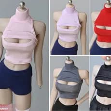 1/6 feminino soldado corte ombro aberto peito apertado camiseta acessórios 40cm figura de ação tbl feminino corpo emborr