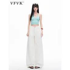 Vfvk rasgado Machete Jeans feminino verão fino opaco calças brancas forma pêra corpo solto mais magro olhar calças de pe