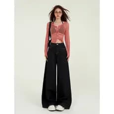 Vfvk Calça Jeans preta feminina 2026 novo estilo solta cintura alta versão evasê calças largas calças altas e compridas