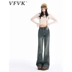 Vfvk angustiado Retro rebites Micro-Flap Jeans feminino 2026 novo estilo americano cintura alta magro-ajuste mais magro
