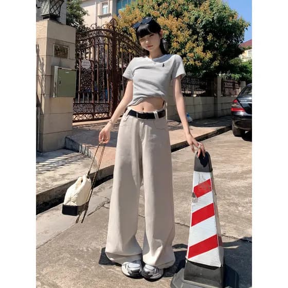 Vfvk calças de brim brancas femininas estilo verão 2026 novo estilo em linha reta calças casuais Drape calças largas per