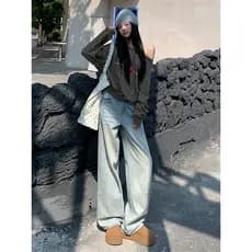 Vfvk Jeans de cor clara feminino verão novo estilo pequeno mais magro olhar gato marca lavado solto Drape em linha reta