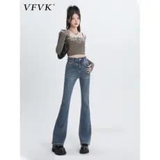 Vfvk Jeans ligeiramente queimado pequeno verão 2026 novo Retro elástico solto não-Legging calças largas femininas