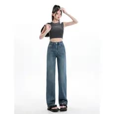 Vfvk azul claro Jeans feminino 2026 novo estilo calças primavera novo estilo pequeno versão estreita reta versão coreana
