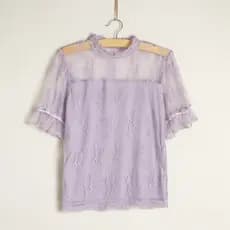 Camisa de renda feminina verão novo estilo topos legal transparente blusa de carne primavera outono de manga curta peque