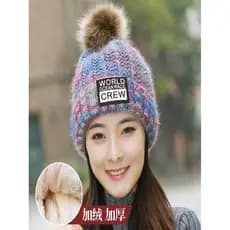 Chapéu feminino chapéu de inverno chapéu de lã chapéu de malha forro de lã engrossado à prova de vento chapéu versão cor