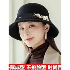 Outono inverno chapéu feminino moda britânica grande borda chapéu superior feminino Retro pérola cúpula chapéu senhoras