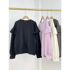 N3 Mangas Pequenas Fungos ~ Exterior Único Pure Yuan 25 Inverno Escovado Cor Sólida Manga Longa Gola Redonda Pulôver Mol