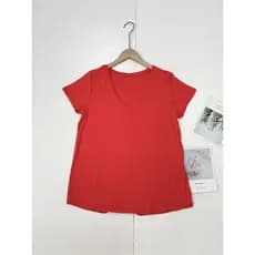 I4 exterior simples puro Yuan feminino verão fino cor sólida simples camiseta com decote em V solto mais magro olhar Bot