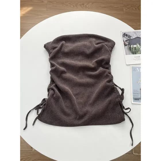 B2 dinamarca único 26 verão novo estilo senhoras cordão plissado High-End Jacquard tubo francês topo fino-ajuste estilo