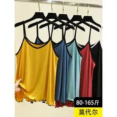 Modal com decote em V borda voadora camisola feminina verão estilo fino interior sem mangas camisa de fundo cor sólida t