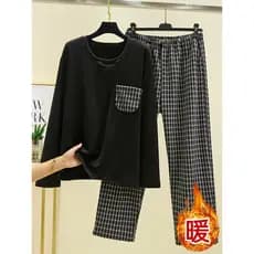 Pijama de veludo alemão estilo masculino 2025 outono inverno forro de lã conjunto de calças de pijama espessadas inverno