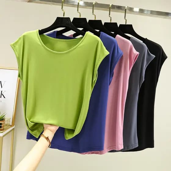 Modal sem mangas topo feminino verão solto fino em torno do pescoço camisa de fundo interno tamanho grande All-Match cam