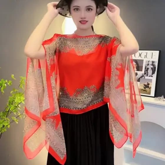Senhoras xale primavera verão solto Chiffon colete frisado pérola fivela protetor solar estilo fino impresso grande xale