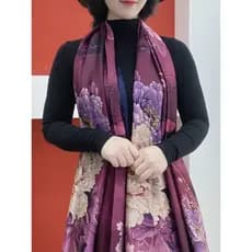 [Cachecol longo com flor de peônia roxa] Lenço de seda brocado Regent elegante Cheongsam xale exterior outono inverno ba