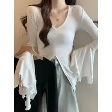 Outono quente menina 2024 puro desejo estilo novo estilo queimado magro-ajuste Split Design mais magro olhar de manga co
