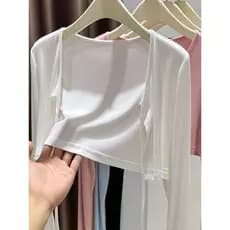 Protetor solar exterior Cardigan blusa feminina quente menina rendas Design fino curto fino pequeno colete novo estilo x